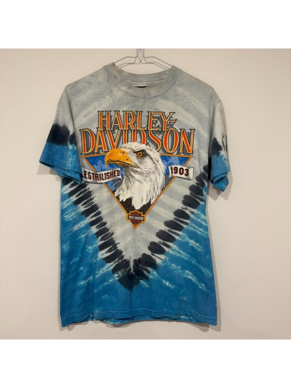 Vintage 1990s Harley Davidson Tie-Dye T-shirt Eagle Sioux Falls Size M